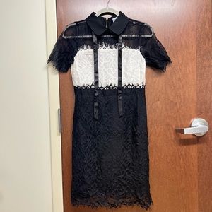 SANDRO TWO-TONE LACED DRESS